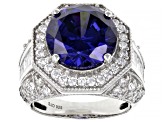 Blue And White Cubic Zirconia Platinum Over Sterling Silver Ring 12.90ctw