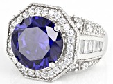 Blue And White Cubic Zirconia Platinum Over Sterling Silver Ring 12.90ctw