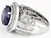 Blue And White Cubic Zirconia Platinum Over Sterling Silver Ring 12.90ctw