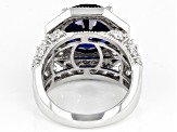 Blue And White Cubic Zirconia Platinum Over Sterling Silver Ring 12.90ctw