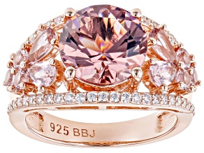 Blush Zircon And Morganite Simulants And White Cubic Zirconia 18k Rose Gold Over Silver Ring 5.72ctw