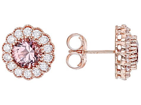 Blush Zircon Simulant And White Cubic Zirconia 18k Rose Gold Over Sterling Silver Earrings 6.68ctw