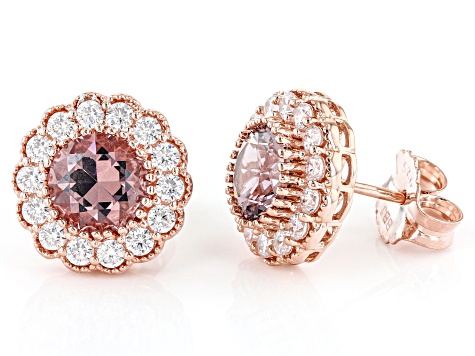 Blush Zircon Simulant And White Cubic Zirconia 18k Rose Gold Over Sterling Silver Earrings 6.68ctw