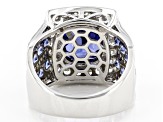 Blue And White Cubic Zirconia Rhodium Over Sterling Silver Ring 12.24ctw