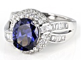 Blue And White Cubic Zirconia Rhodium Over Sterling Silver Ring 6.33ctw