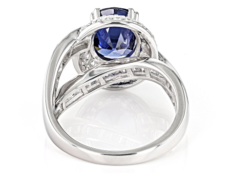 Blue And White Cubic Zirconia Rhodium Over Sterling Silver Ring 6.33ctw