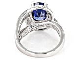 Blue And White Cubic Zirconia Rhodium Over Sterling Silver Ring 6.33ctw