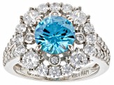 Blue And White Cubic Zirconia Platinum Over Sterling Silver Ring 3.96ctw