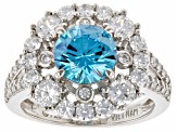Blue And White Cubic Zirconia Platinum Over Sterling Silver Ring 3.96ctw
