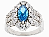 Blue And White Cubic Zirconia Rhodium Over Sterling Silver Ring 4.35ctw