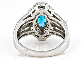 Blue And White Cubic Zirconia Rhodium Over Sterling Silver Ring 4.35ctw