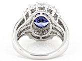 Blue And White Cubic Zirconia Rhodium Over Sterling Silver Ring 7.10ctw