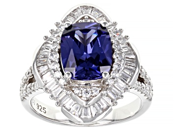 Picture of Blue And White Cubic Zirconia Rhodium Over Sterling Silver Ring 6.98ctw
