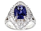 Blue And White Cubic Zirconia Rhodium Over Sterling Silver Ring 6.98ctw