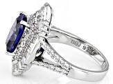 Blue And White Cubic Zirconia Rhodium Over Sterling Silver Ring 6.98ctw