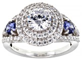 Blue And White Cubic Zirconia Platinum Over Sterling Silver Ring 4.05ctw