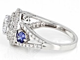 Blue And White Cubic Zirconia Platinum Over Sterling Silver Ring 4.05ctw