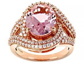 Morganite Simulant And White Cubic Zirconia 18k Rose Gold Over Sterling Silver Ring 6.30ctw