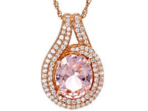 Morganite Simulant And White Cubic Zirconia 18k Rose Gold Over Silver Pendant With Chain 5.85ctw