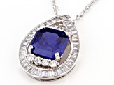 Blue And White Cubic Zirconia Rhodium Over Sterling Silver Asscher Cut Pendant With Chain 9.83ctw