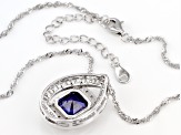 Blue And White Cubic Zirconia Rhodium Over Sterling Silver Asscher Cut Pendant With Chain 9.83ctw