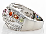Multi-Color Cubic Zirconia, Lab Ruby, Lab Green & Lab Blue Spinel Rhodium Over Silver Ring 1.82ctw