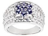 Blue And White Cubic Zirconia Rhodium Over Sterling Silver Ring 4.00ctw