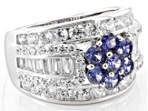 Blue And White Cubic Zirconia Rhodium Over Sterling Silver Ring 4.00ctw