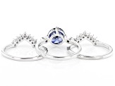 Blue And White Cubic Zirconia Rhodium Over Sterling Silver 3 Ring Set 4.46ctw