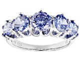 Blue Cubic Zirconia Rhodium Over Sterling Silver Ring 4.91ctw