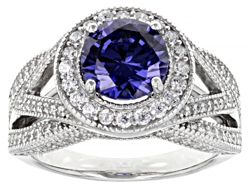 Picture of Blue And White Cubic Zirconia Rhodium Over Sterling Silver Ring 5.00ctw