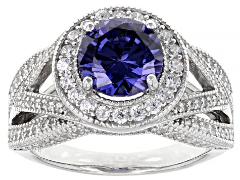 Blue And White Cubic Zirconia Rhodium Over Sterling Silver Ring 5.00ctw