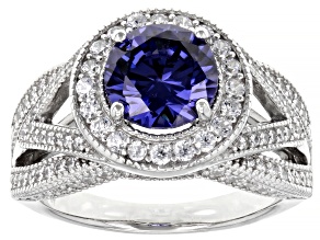 Blue And White Cubic Zirconia Rhodium Over Sterling Silver Ring 5.00ctw