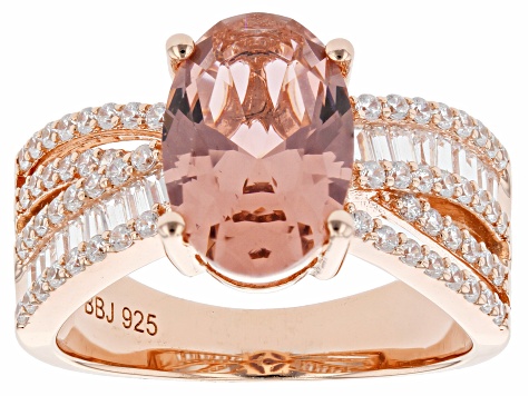 Blush Zircon Simulant And White Cubic Zirconia 18K Rose Gold Over Sterling Silver Ring 4.69ctw