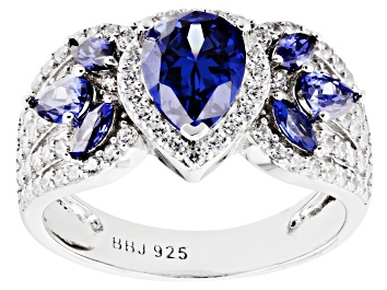Picture of Blue And White Cubic Zirconia Rhodium Over Sterling Silver Ring 4.70ctw