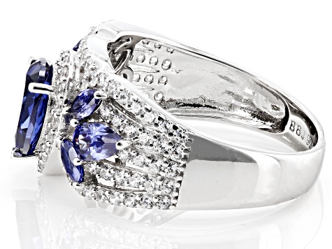 Blue And White Cubic Zirconia Rhodium Over Sterling Silver Ring 4.70ctw