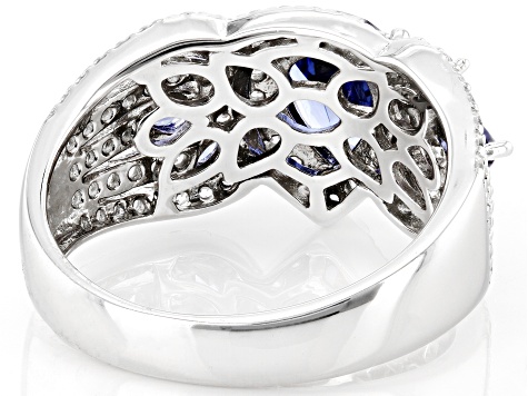 Blue And White Cubic Zirconia Rhodium Over Sterling Silver Ring 4.70ctw