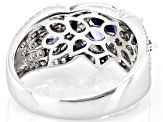 Blue And White Cubic Zirconia Rhodium Over Sterling Silver Ring 4.70ctw