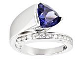 Blue And White Cubic Zirconia Rhodium Over Sterling Silver Ring 5.33ctw