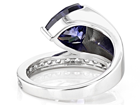 Blue And White Cubic Zirconia Rhodium Over Sterling Silver Ring 5.33ctw