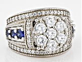 Blue And White Cubic Zirconia Platinum Over Sterling Silver Ring 4.15ctw