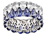Blue And White Cubic Zirconia Rhodium Over Sterling Silver Ring 21.44ctw