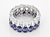 Blue And White Cubic Zirconia Rhodium Over Sterling Silver Ring 21.44ctw