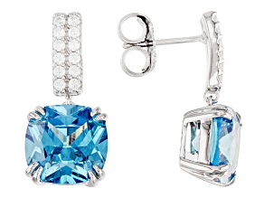 Blue And White Cubic Zirconia Rhodium Over Sterling Silver Earrings 15.72ctw