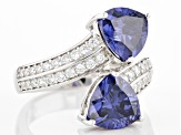 Blue And White Cubic Zirconia Rhodium Over Sterling Silver Ring 8.67ctw