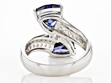 Blue And White Cubic Zirconia Rhodium Over Sterling Silver Ring 8.67ctw