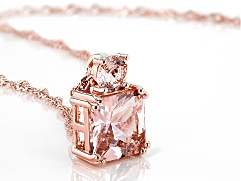 Morganite Simulant 18k Rose Gold Over Silver Pendant With Chain 2.95ctw