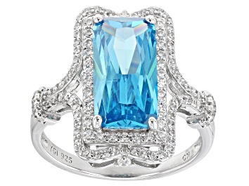 Picture of Blue And White Cubic Zirconia Rhodium Over Sterling Silver Ring 7.64ctw