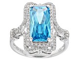 Blue And White Cubic Zirconia Rhodium Over Sterling Silver Ring 7.64ctw