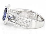 Blue And White Cubic Zirconia Rhodium Over Sterling Silver Ring 3.85ctw